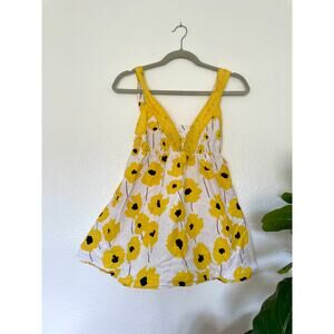 Y2K FOREVER Yellow Poppy Flowers Floral Baby Doll Tank Top Size M